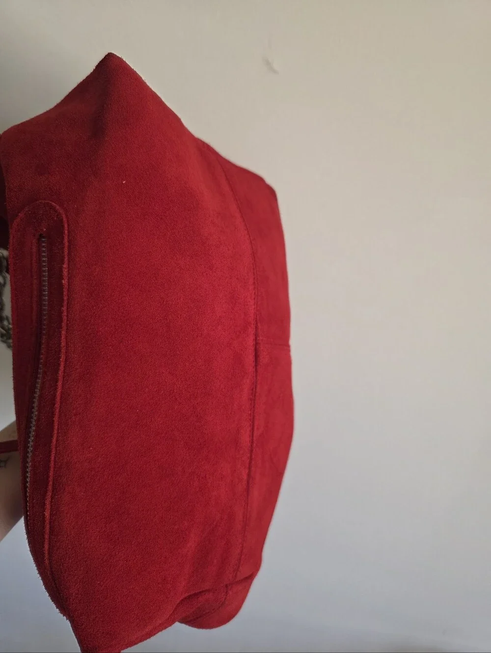 Suede Leather Hobo Bag Chain Strap Red Silver Tone Boho Y2k Western Chic